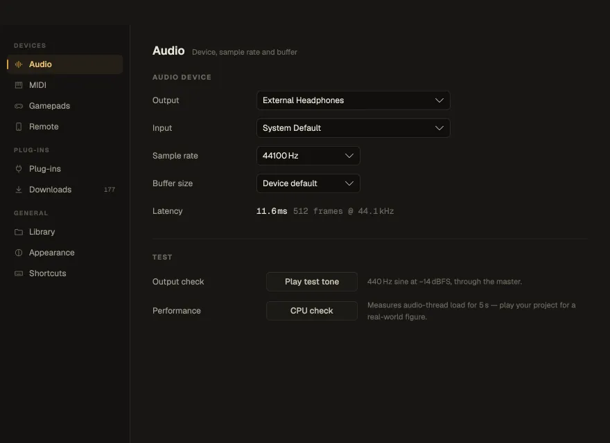 Settings ▸ Audio