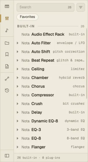 The Audio effects tab of the browser