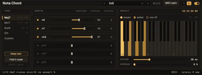 Nota Chord: type, shifts and the result keyboard