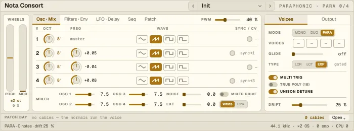 Nota Consort, Osc · Mix tab