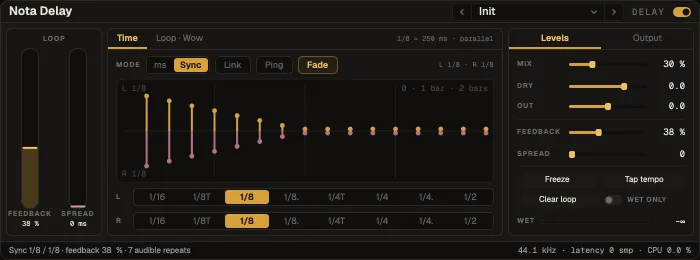 Nota Delay, Time tab over the live repeat window