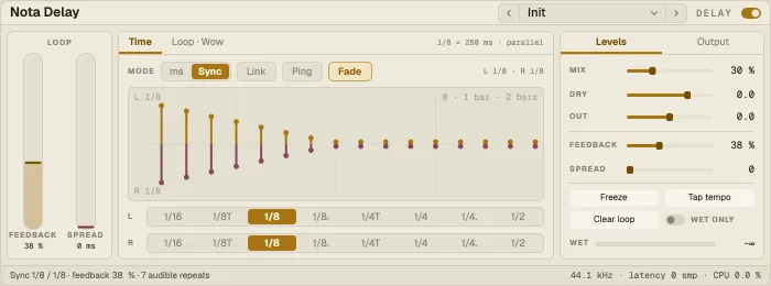 Nota Delay, Time tab over the live repeat window