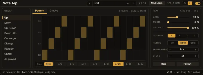 Nota Arp in its large view, Pattern window