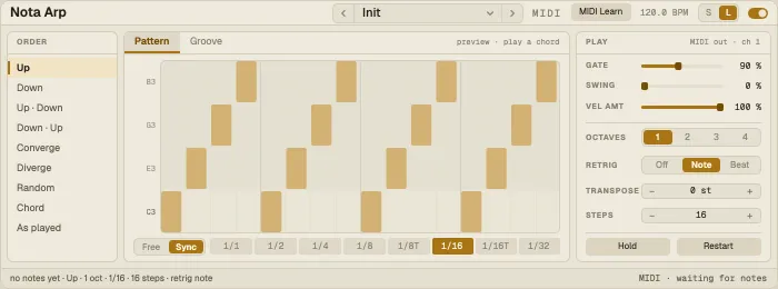 Nota Arp in its large view, Pattern window