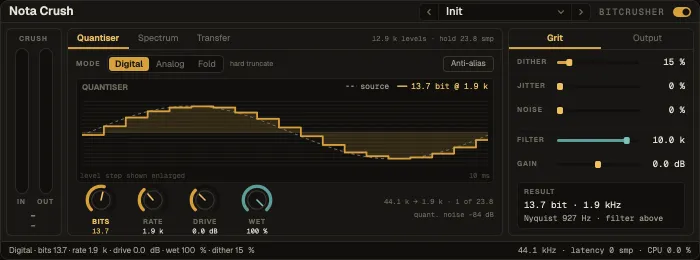 Nota Crush, Quantiser tab with the held and quantised steps
