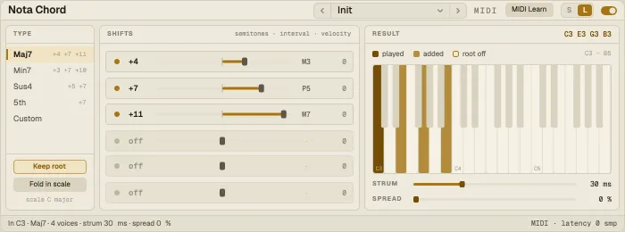 Nota Chord: type, shifts and the result keyboard