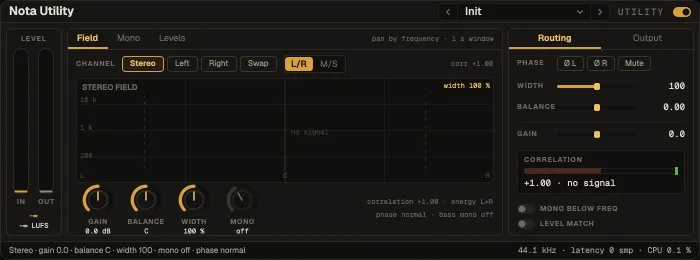 Nota Utility, Field tab with the stereo field by frequency