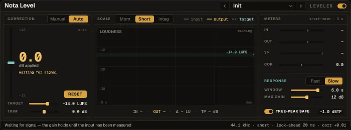 Nota Level: the correction, 8 seconds of loudness against the target, the meters