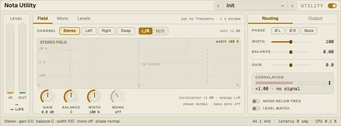 Nota Utility, Field tab with the stereo field by frequency