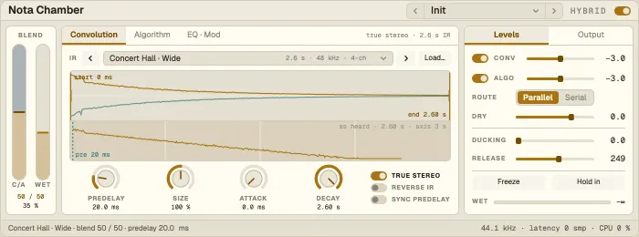 Nota Chamber, Convolution tab with the impulse response