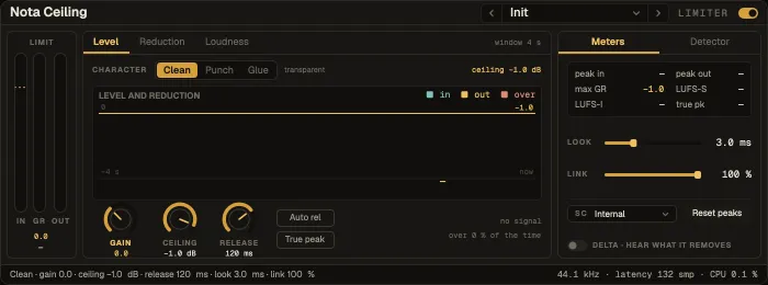 Nota Ceiling, Level tab with input, the part over the ceiling and output