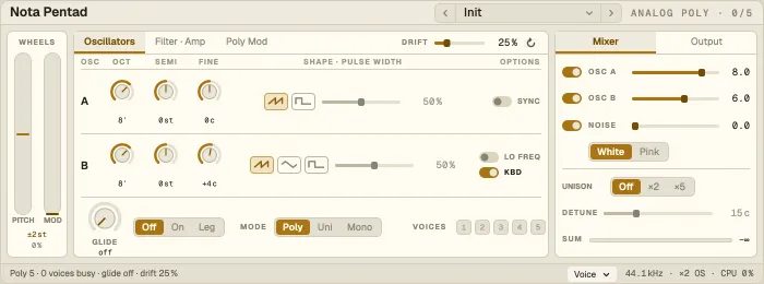 Nota Pentad, Oscillators tab