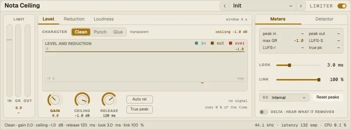 Nota Ceiling, Level tab with input, the part over the ceiling and output