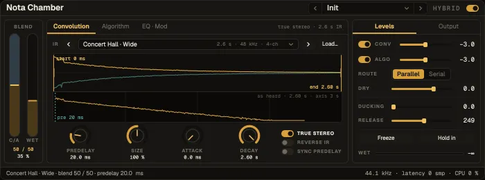 Nota Chamber, Convolution tab with the impulse response