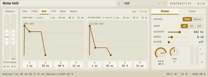 Nota Volt, Env tab with the amp and filter envelopes