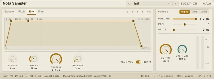 Nota Sampler, Env tab