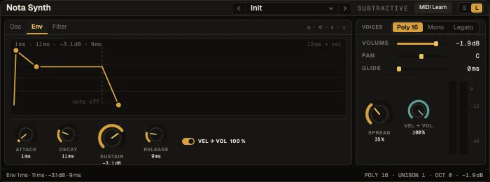Nota Synth, Env tab