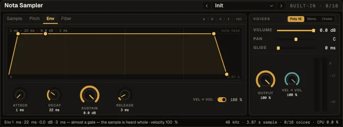 Nota Sampler, Env tab