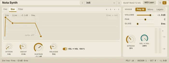 Nota Synth, Env tab