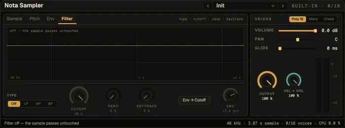 Nota Sampler, Filter tab