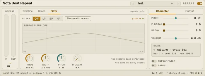 Nota Beat Repeat, Filter tab