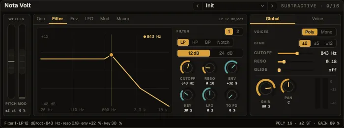 Nota Volt, Filter tab