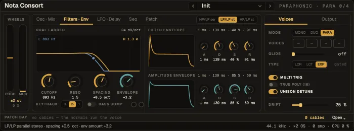Nota Consort, Filters · Env tab
