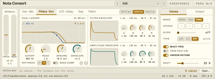 Nota Consort, Filters · Env tab