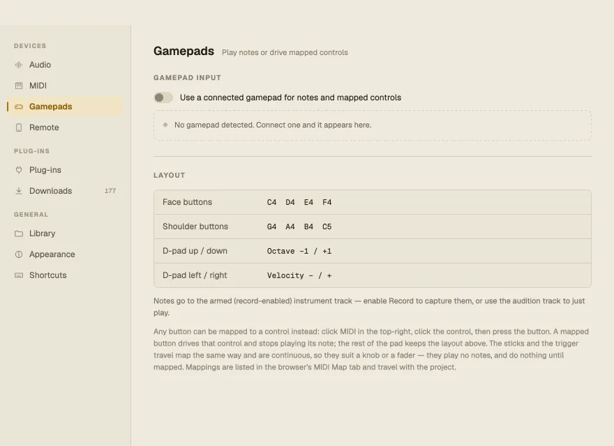 Settings ▸ Gamepads with the layout