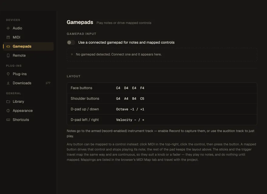 Settings ▸ Gamepads with the layout
