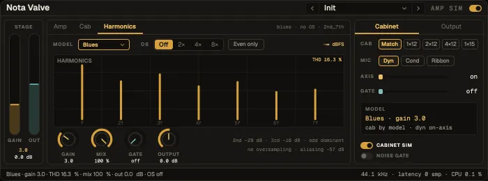 Nota Valve, Harmonics tab