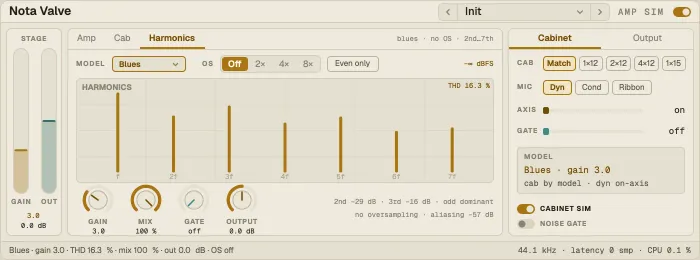 Nota Valve, Harmonics tab