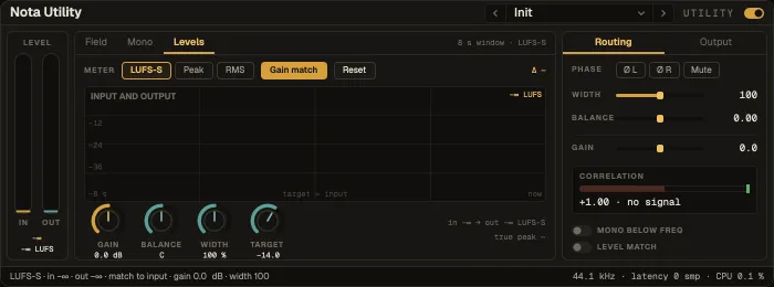 Nota Utility, Levels tab