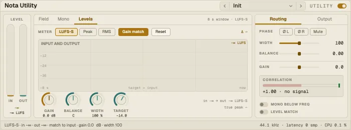 Nota Utility, Levels tab