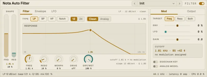 Nota Auto Filter, Filter tab with the response