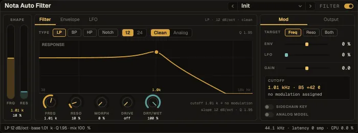 Nota Auto Filter, Filter tab with the response