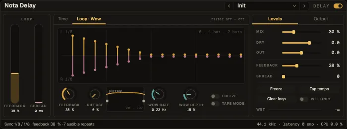 Nota Delay, Loop · Wow tab