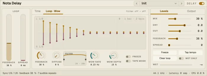 Nota Delay, Loop · Wow tab