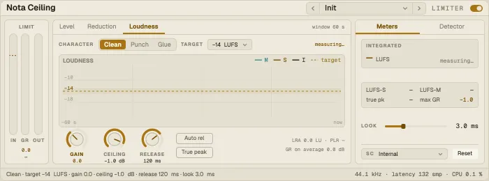 Nota Ceiling, Loudness tab with LUFS against the target