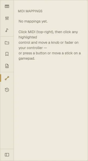 The MIDI map tab of the browser