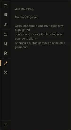 The MIDI map tab of the browser