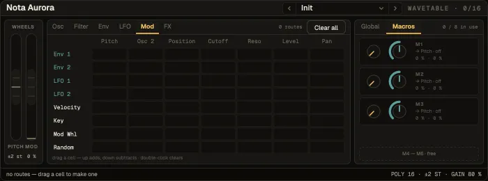 Nota Aurora, Mod tab with the modulation matrix