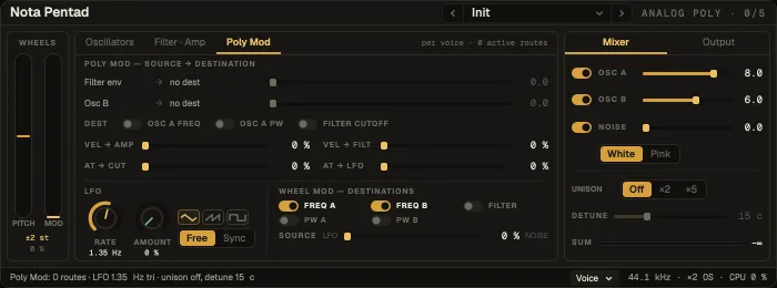 Nota Pentad, Poly Mod tab