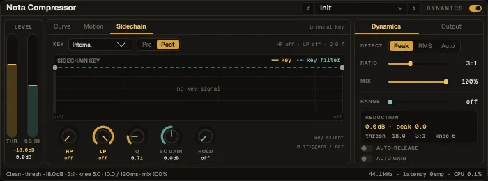 Nota Compressor, Sidechain tab with the key filters