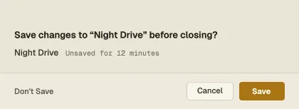 The unsaved changes dialog: Don't Save, Cancel, Save