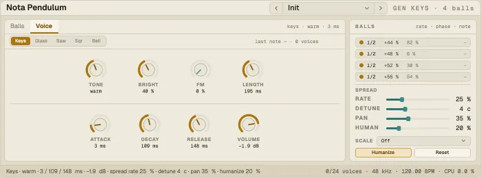 Nota Pendulum, Voice tab