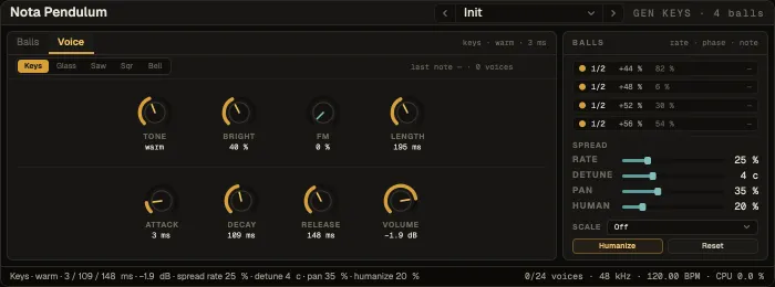 Nota Pendulum, Voice tab